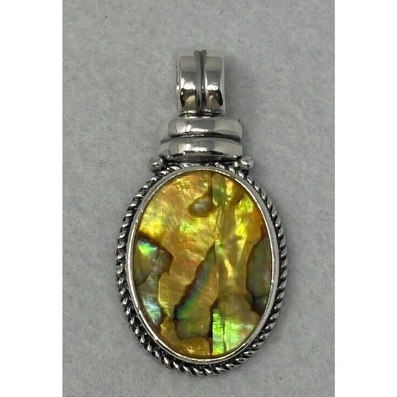 Vintage Roman Signed Pendant Silver Tone Abalone - Picture 1 of 5